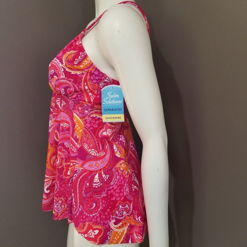 Swim Solutions Printed Underwire Tankini Top Size 10 - Picture 3 of 9